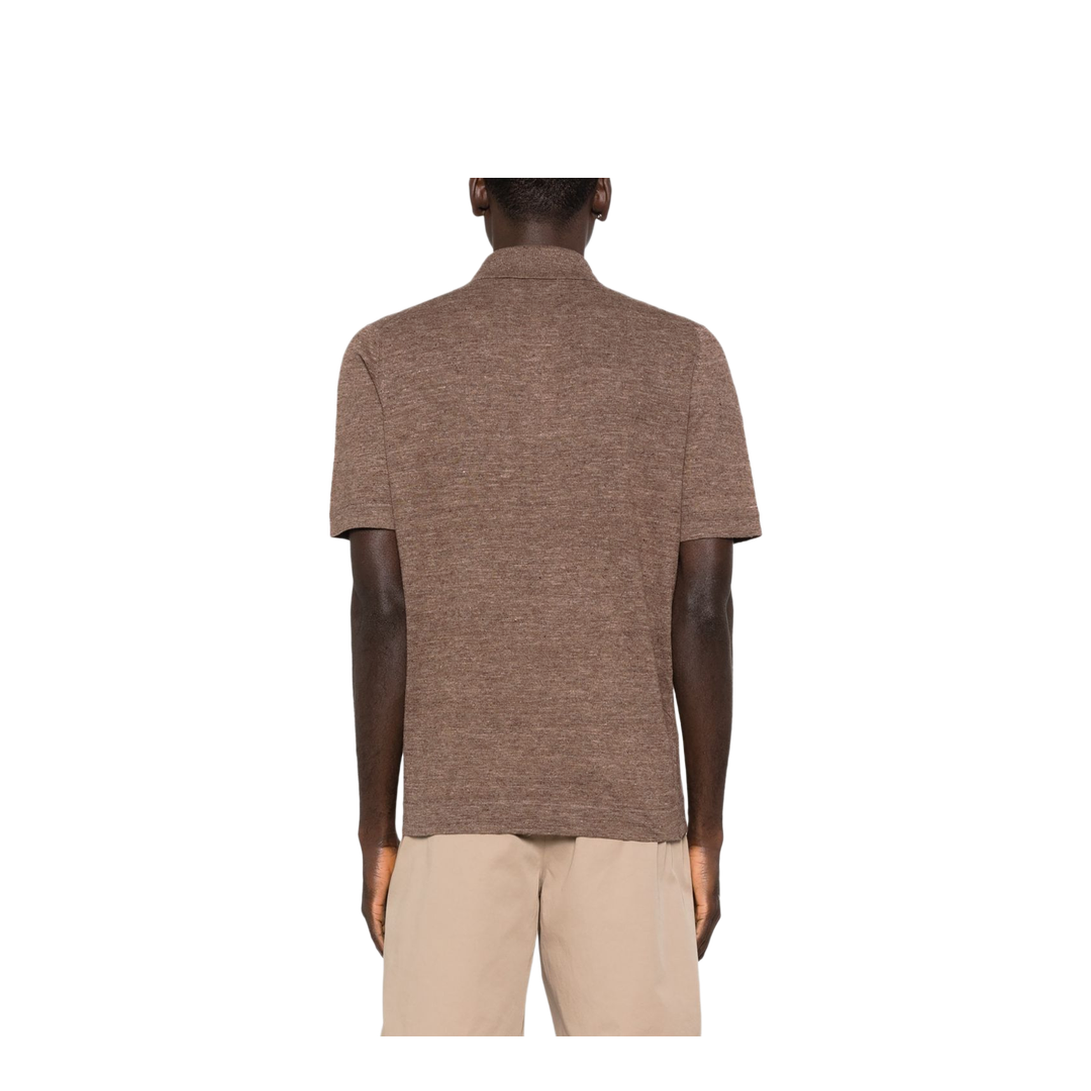 Polo Collar Chest Stripe Linen and Cotton Blend Shirt - Image 5
