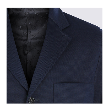 Single-breast Cotton Jersey Jacket in Dark Blue - Image 5