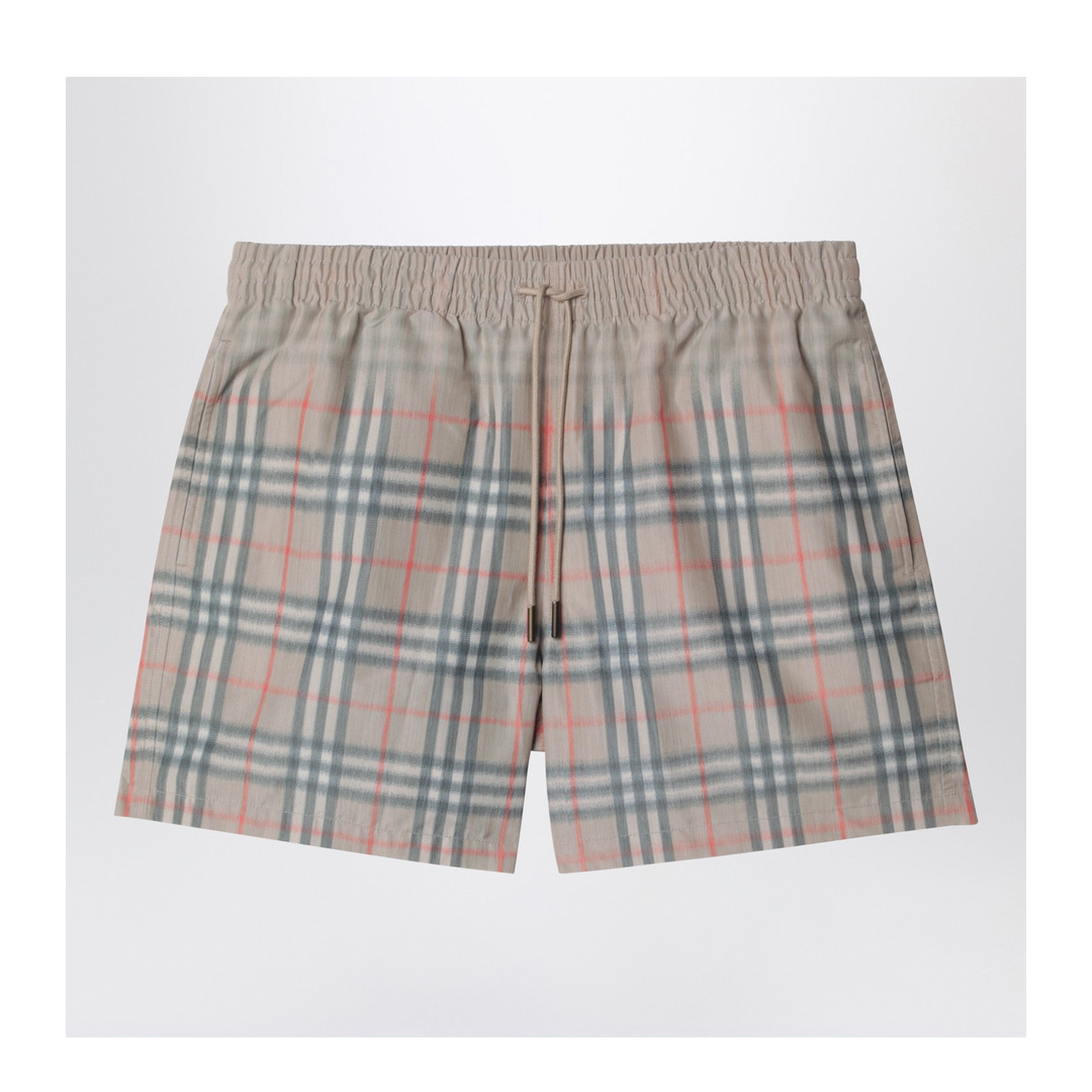Beige Swim Shorts with Faded Check Pattern - Image 1