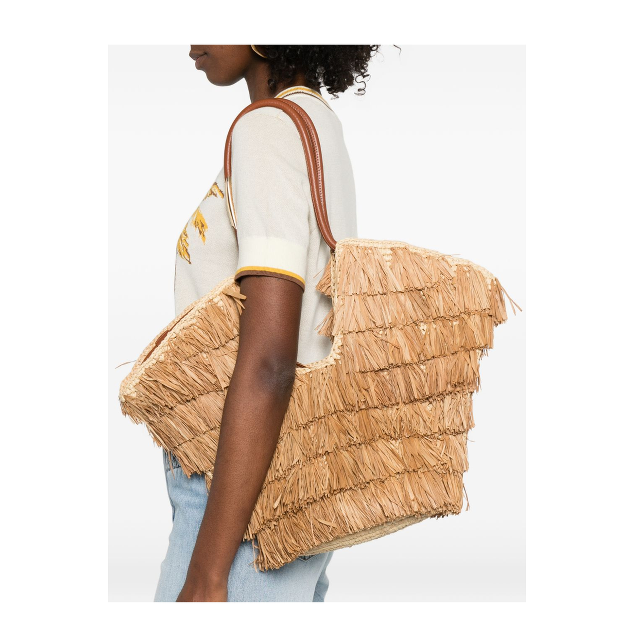 Goldentime Medium Fringed Tote Bag - Brown - Image 3