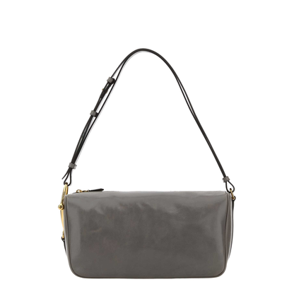 Half Horsebit Medium Soft Glossy Leather Shoulder Bag - Grey - Image 3