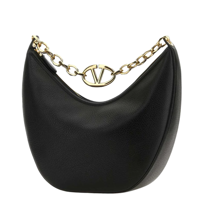 VLogo Black Leather Medium Hobo Moon Shoulder Bag - Image 2