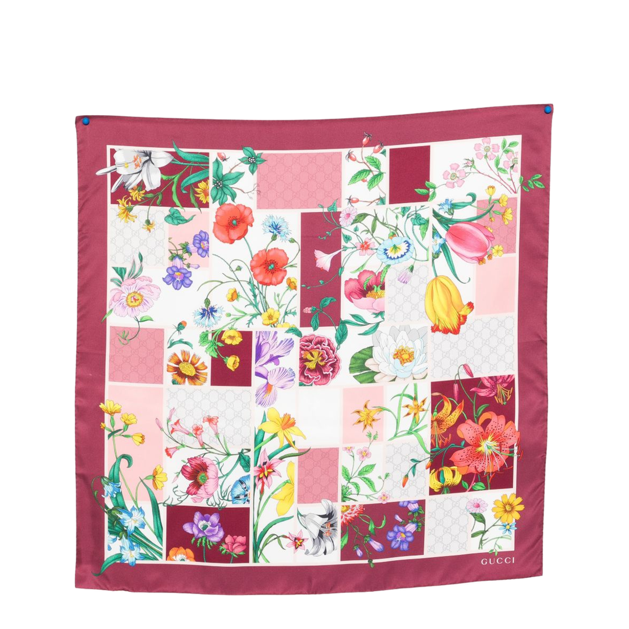 Printed Silk Twill Carré in Bordeaux and Multicolor - Image 1