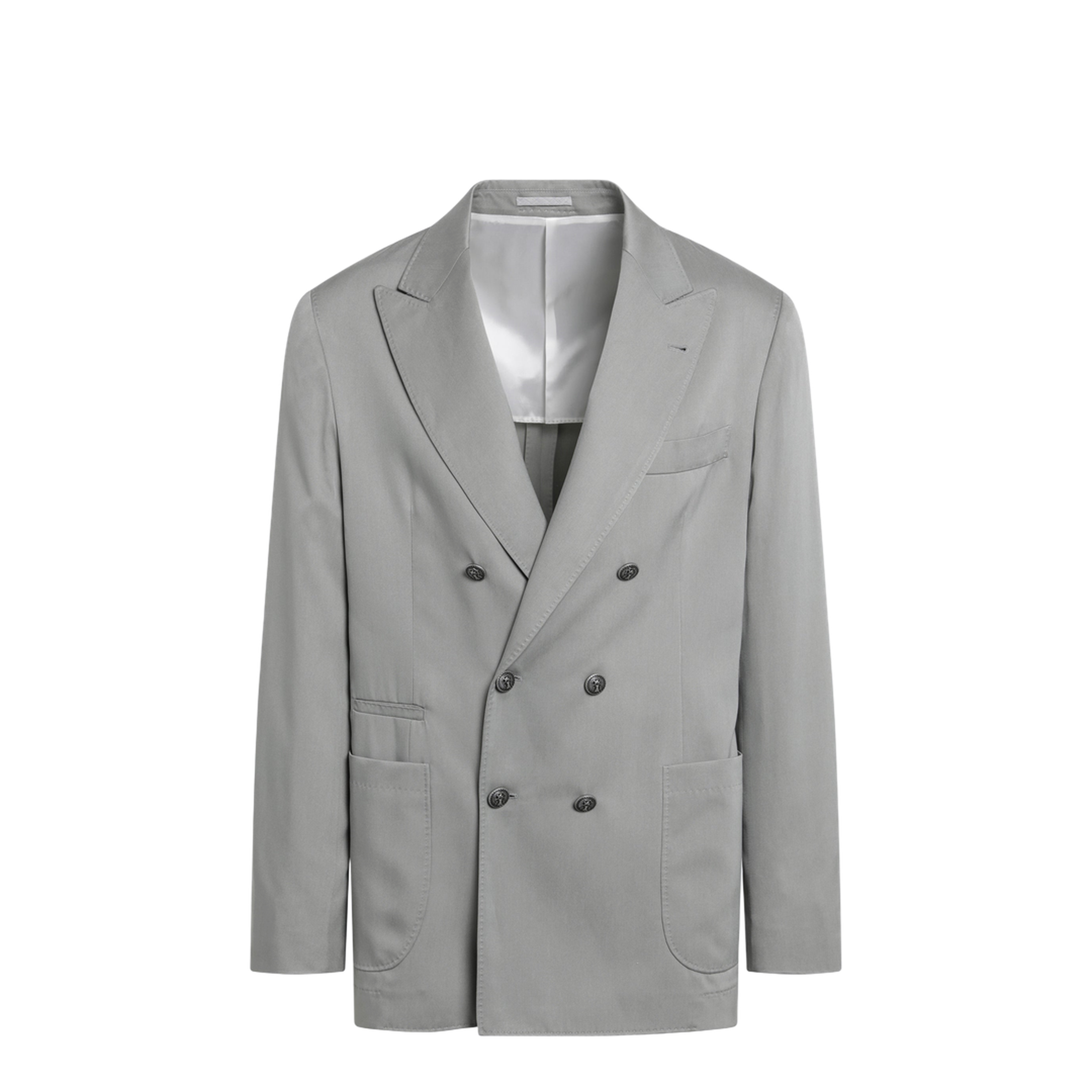 Double-Breasted Silk Blazer In Khaki - Image 1