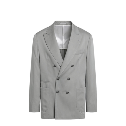 Double-Breasted Silk Blazer In Khaki - Image 1