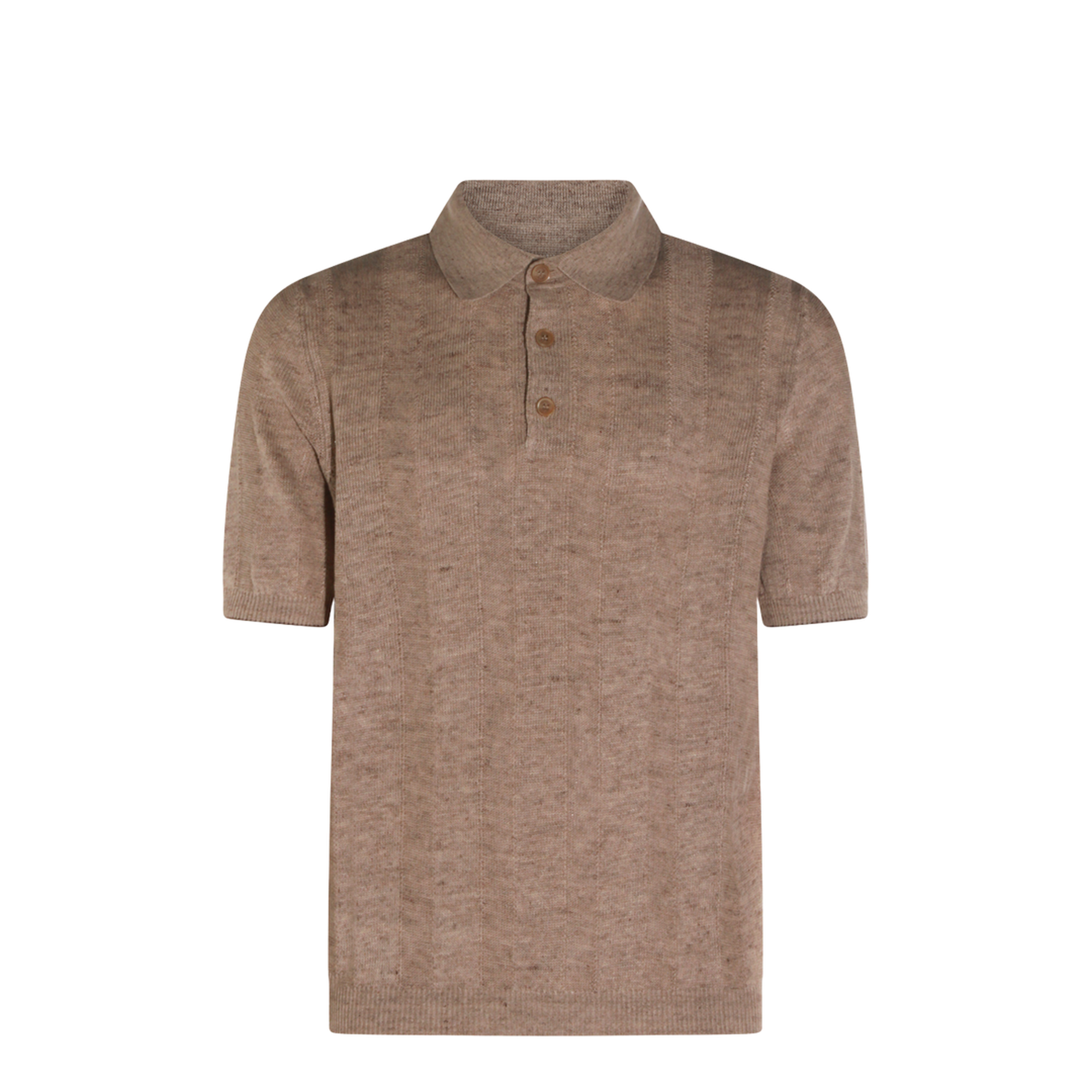 Ribbed Button Polo Shirt Brown - Image 1