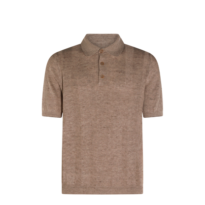 Ribbed Button Polo Shirt Brown - Image 1