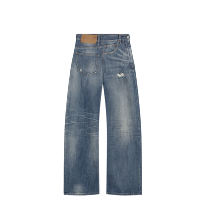 Distressed Wide-Leg Denim Jeans in Medium Blue - Image 1