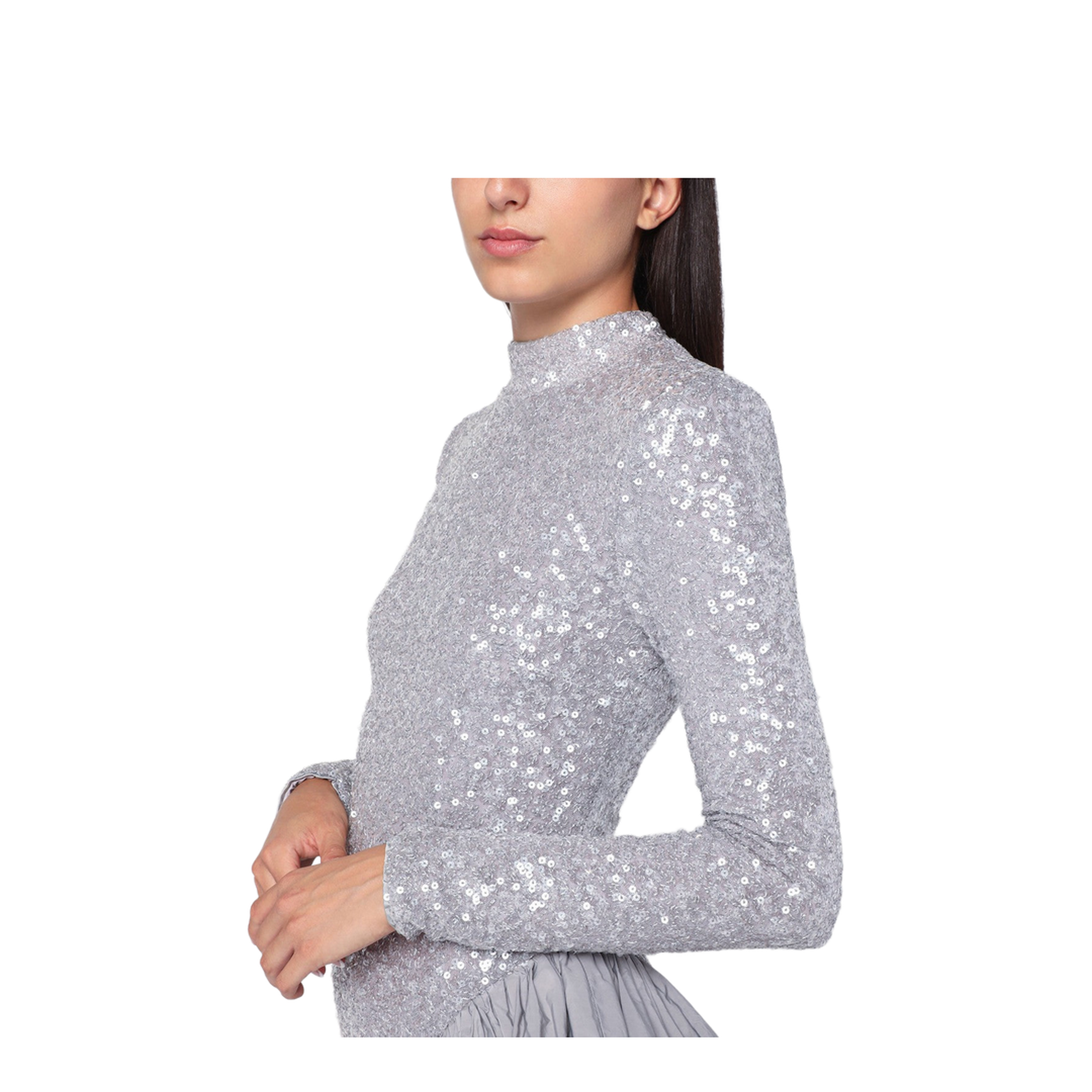 Asymmetrical Silver Dress with Sequins - Image 2