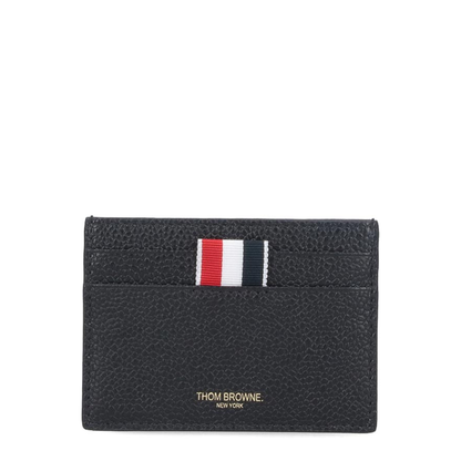 Pebble Grain Goose Embroidery Single Card Holder - Black - Image 1