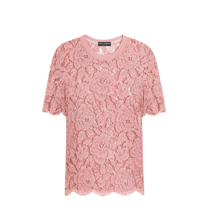 Short-sleeved Cordonetto Lace T-shirt in Pink - Image 1