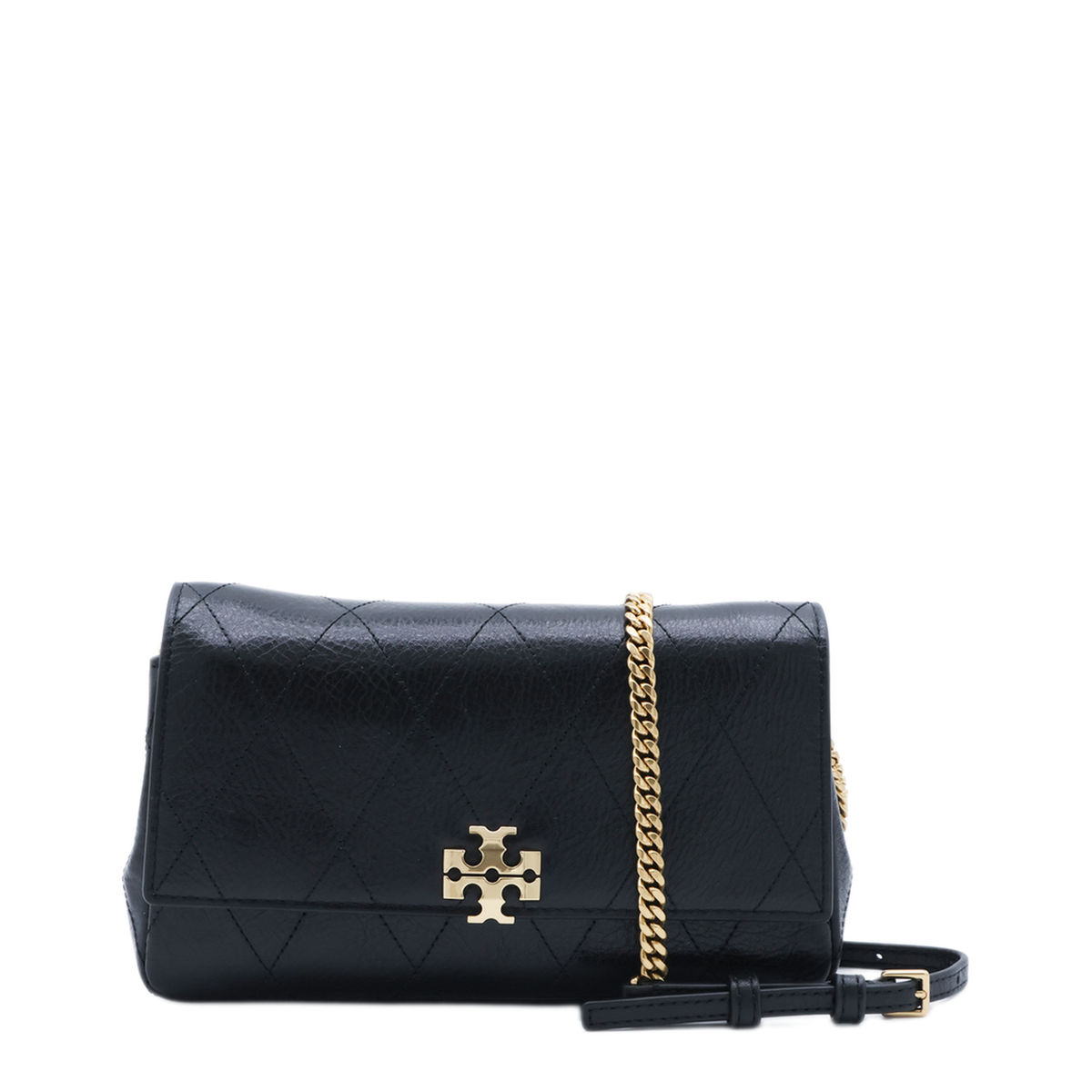 Kira Diamond Quilt Nappa Leather Shoulder Bag - Black - Image 1
