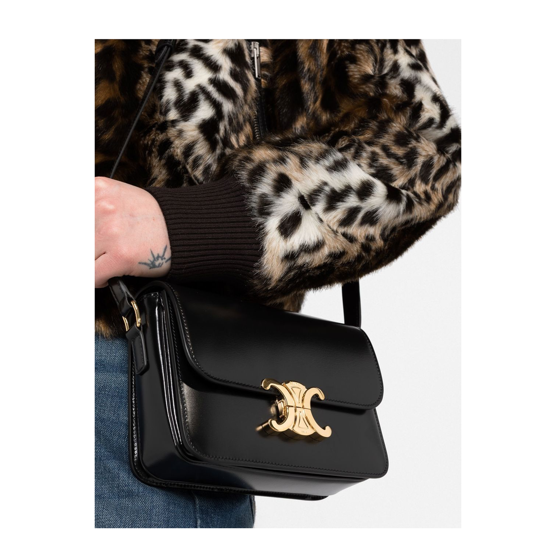Triomphe Teen Calfskin Crossbody - Black - Image 4