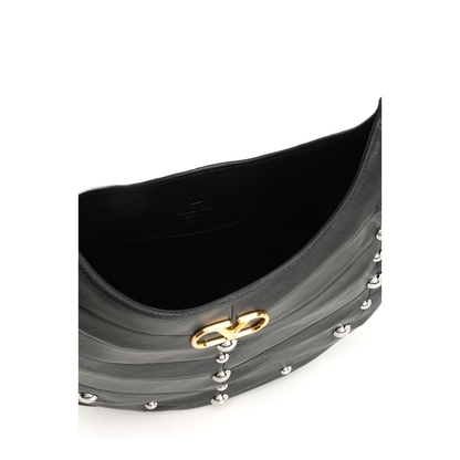 Hoboho Nappa Leather Hobo Bag With Chevron Pattern And Studs Black - Image 4