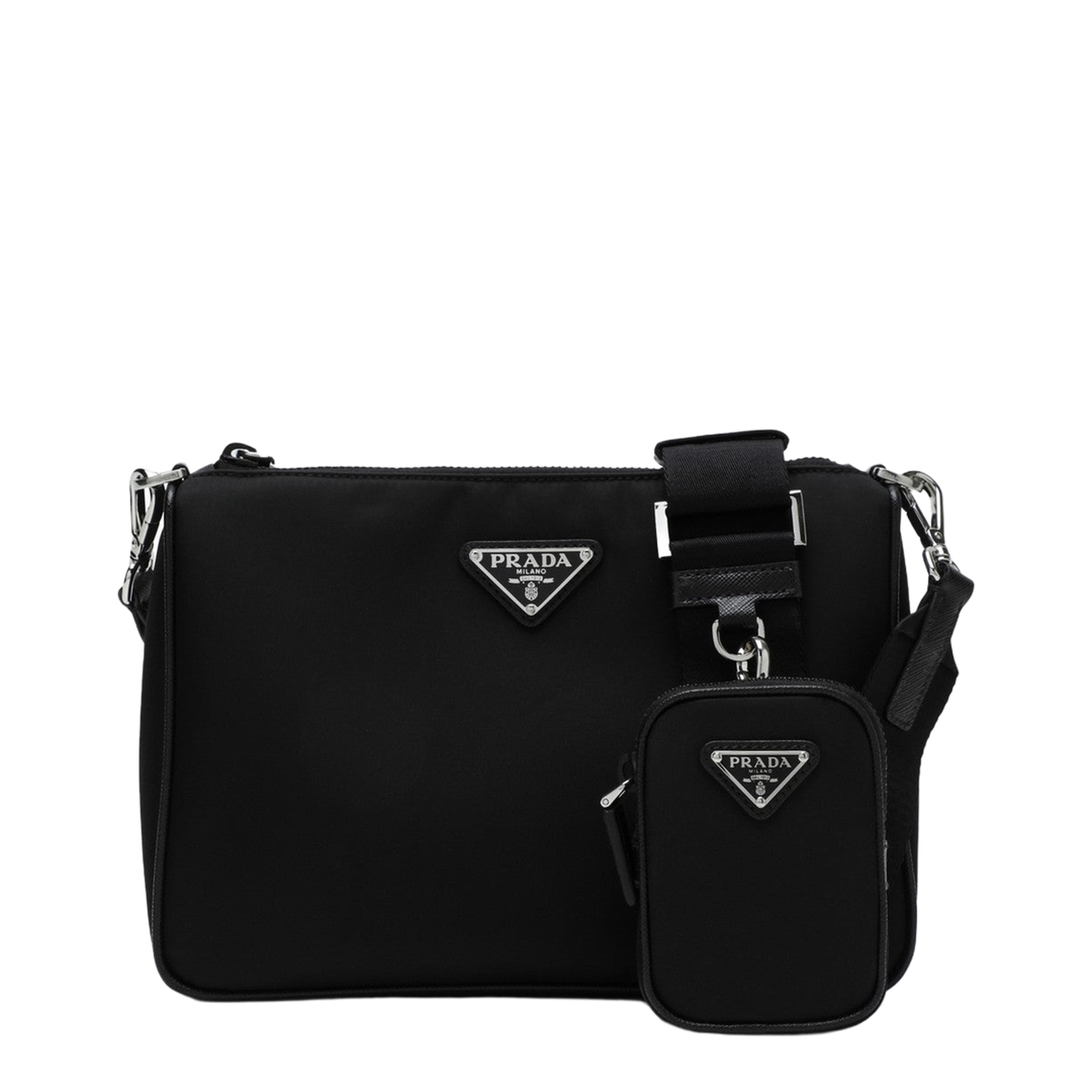 Black Re-Nylon and Saffiano Leather Shoulder Bag - Image 1