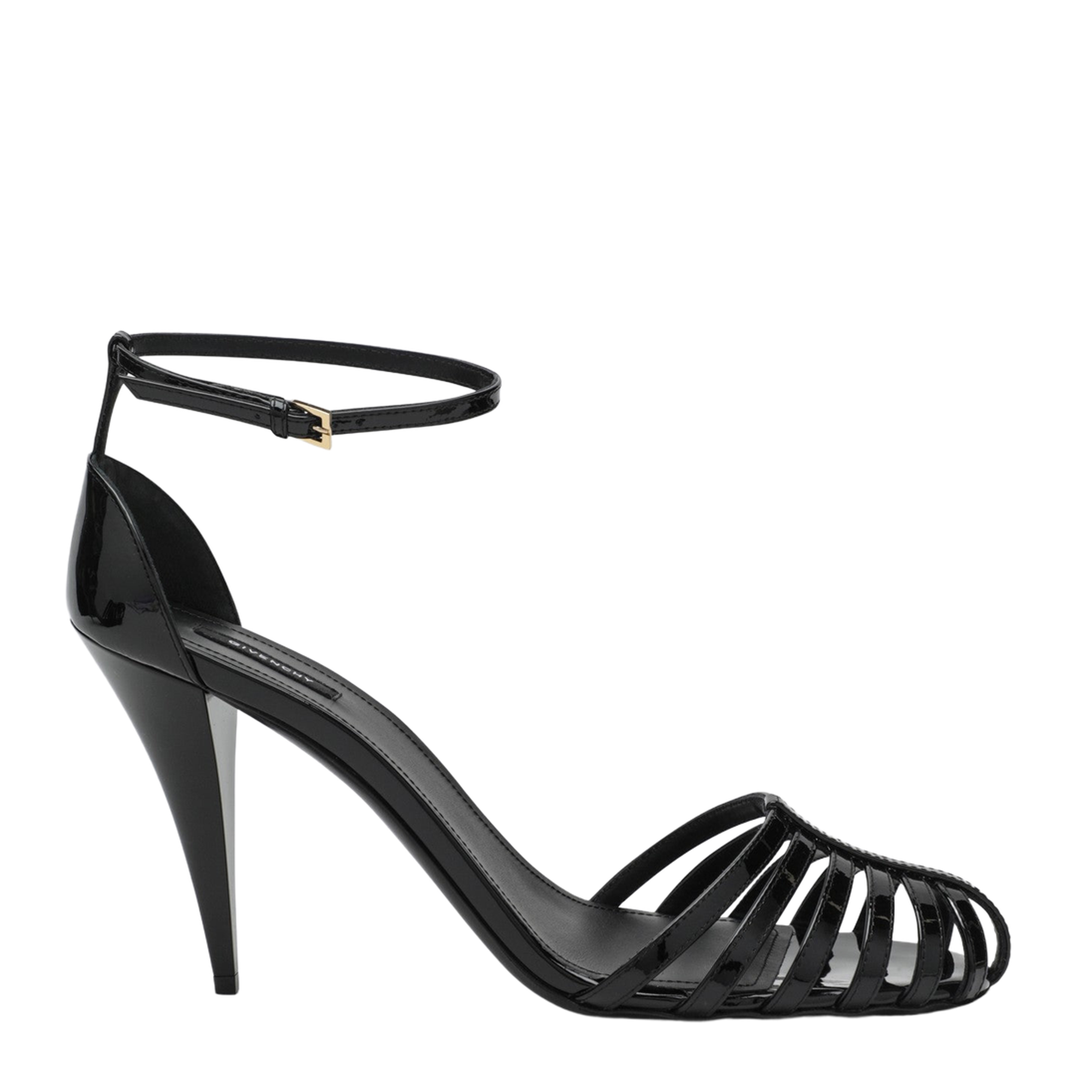 Patent Leather Cage Heeled Sandals - Image 1