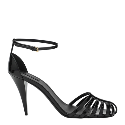 Patent Leather Cage Heeled Sandals - Image 1