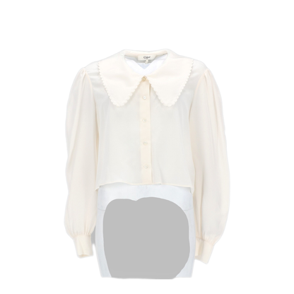 Blouse with Puff Sleeves in Crêpe de Chine - Image 1