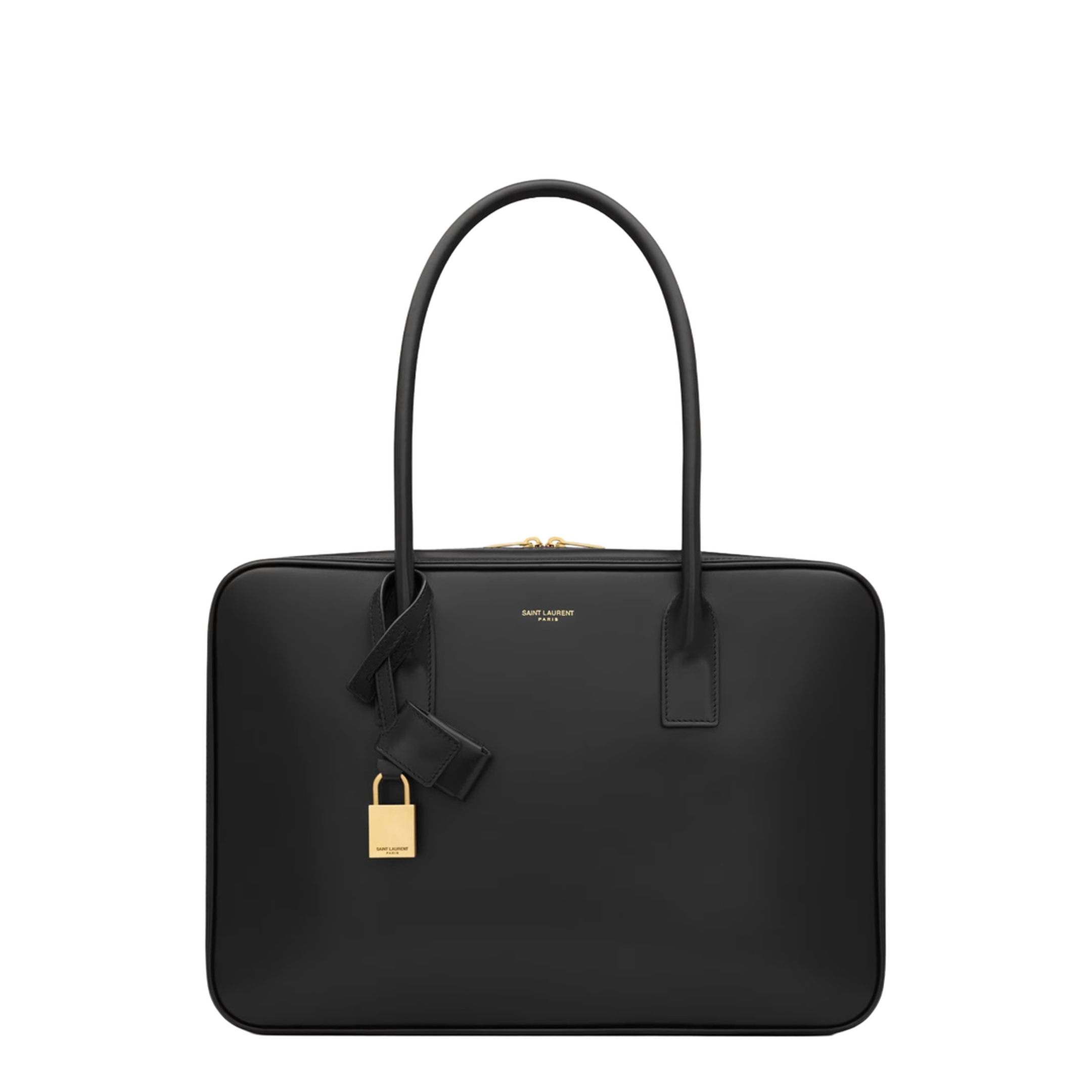 Box Leather Handbag with Metal Padlock Detail - Image 1