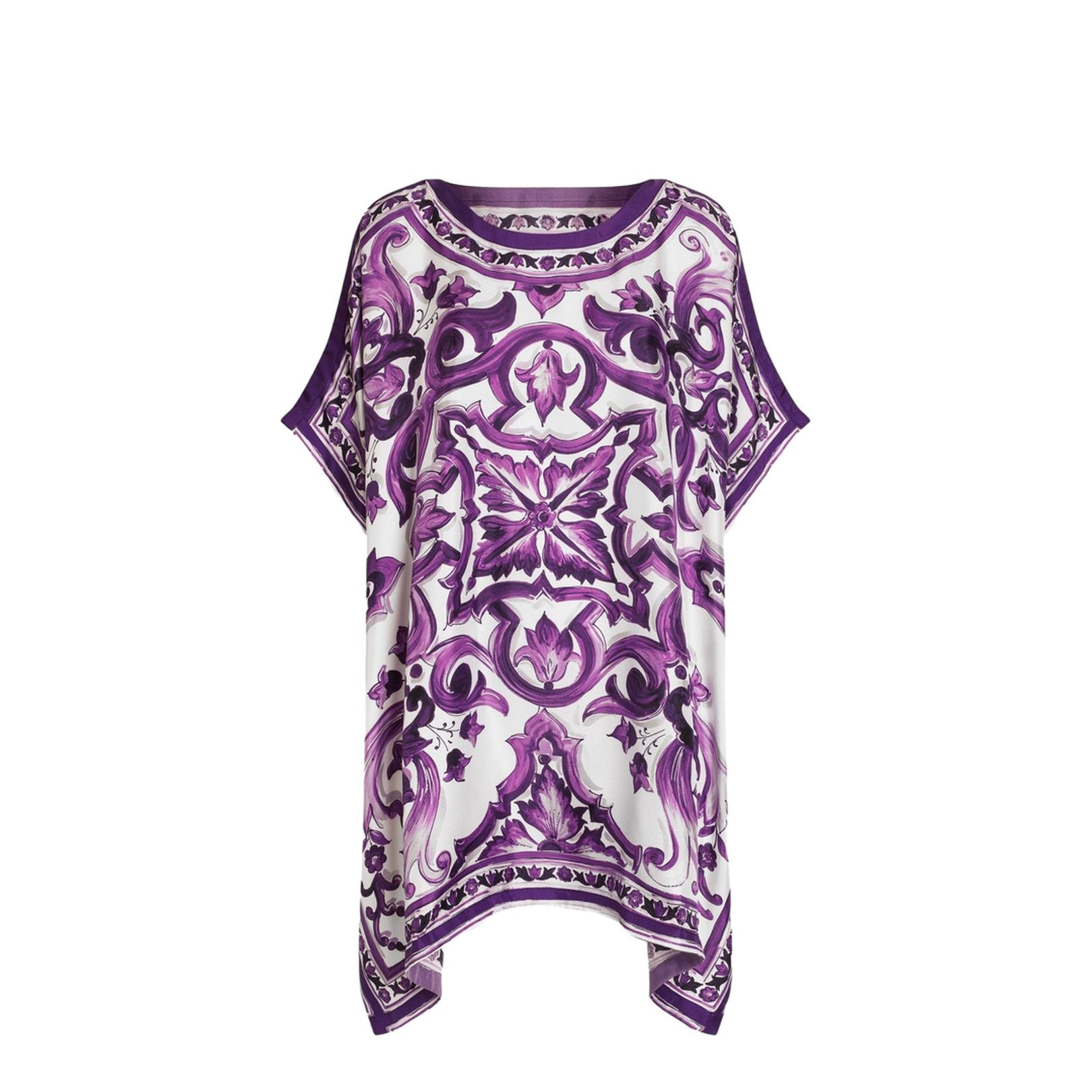 Lavender Purple Round Neck Short Sleeves Flared Hem Thigh-Length Dress - Image 1