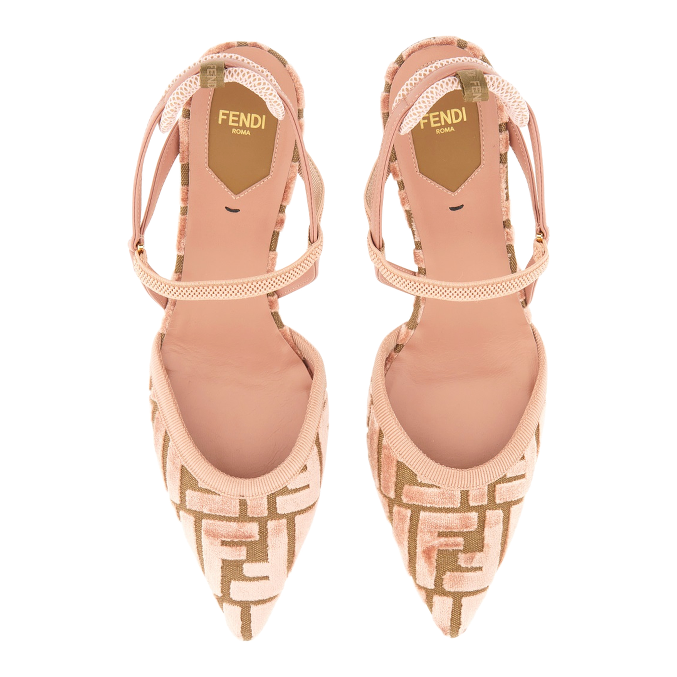 Pink Leather FF-Pattern Slingback Strap Pointed Toe Kitten Heel - Image 5