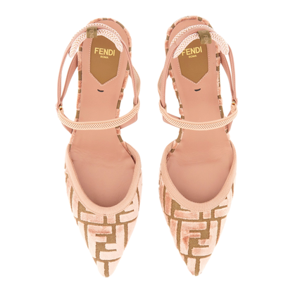 Pink Leather FF-Pattern Slingback Strap Pointed Toe Kitten Heel - Image 5