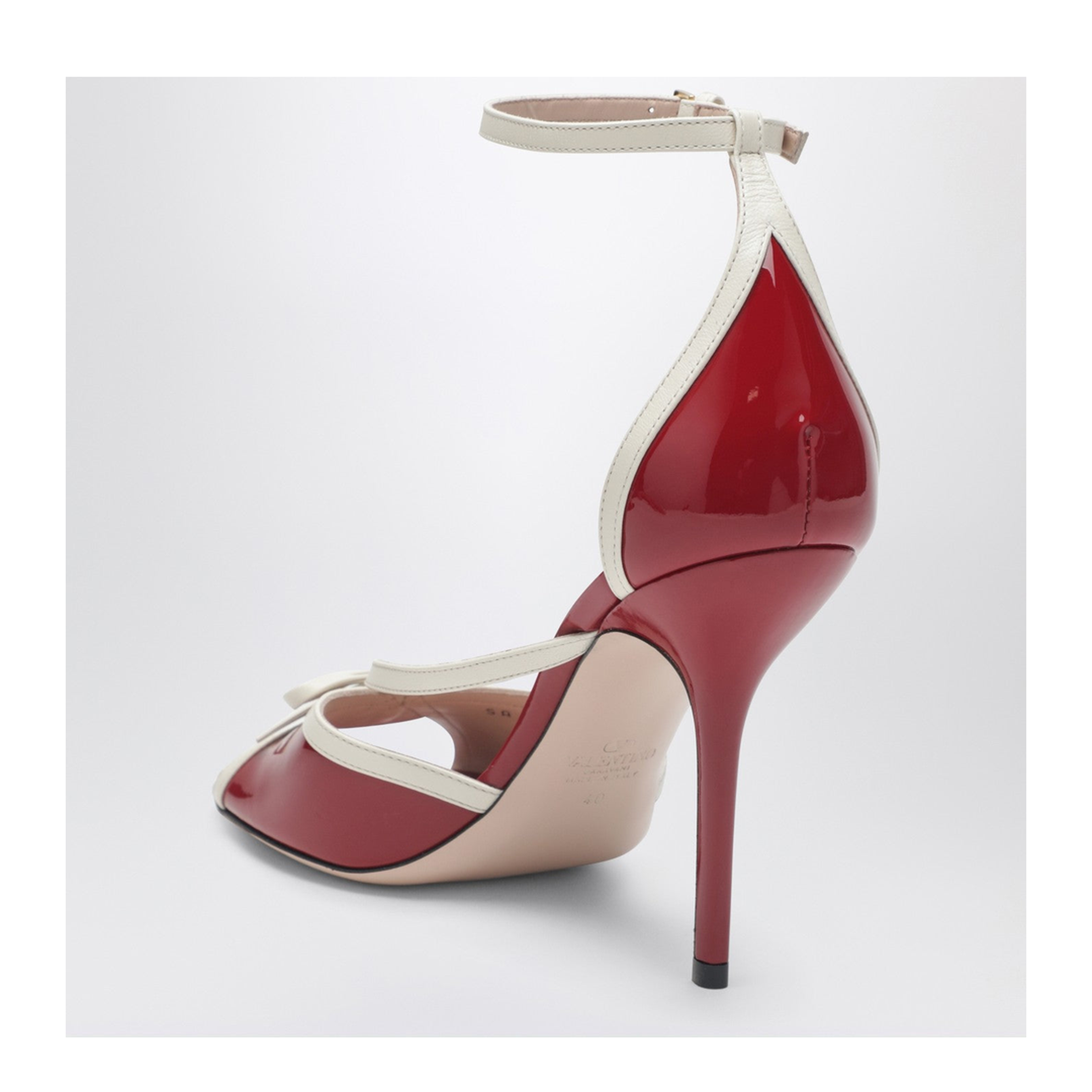 Bepointy Sandal Red/Ivory in Patent Leather and Kidskin - Image 2