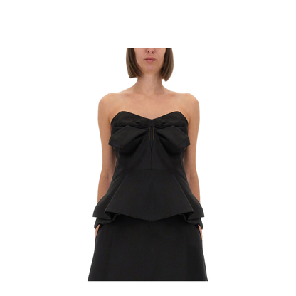 Black Peplum Hem Off-Shoulder Bow Detail Sleeveless Top - Image 1