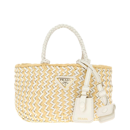 Two-tone Leather and Raffia Handbag - Image 1