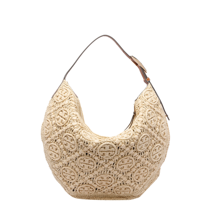 Natural Raffia T Monogram Balloon Bag - Image 3