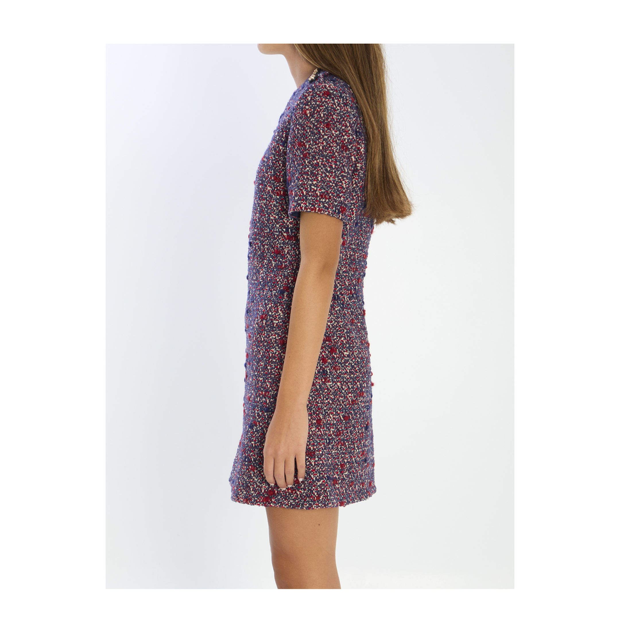 Wool Bouclé Dress in Red and Blue - Image 3
