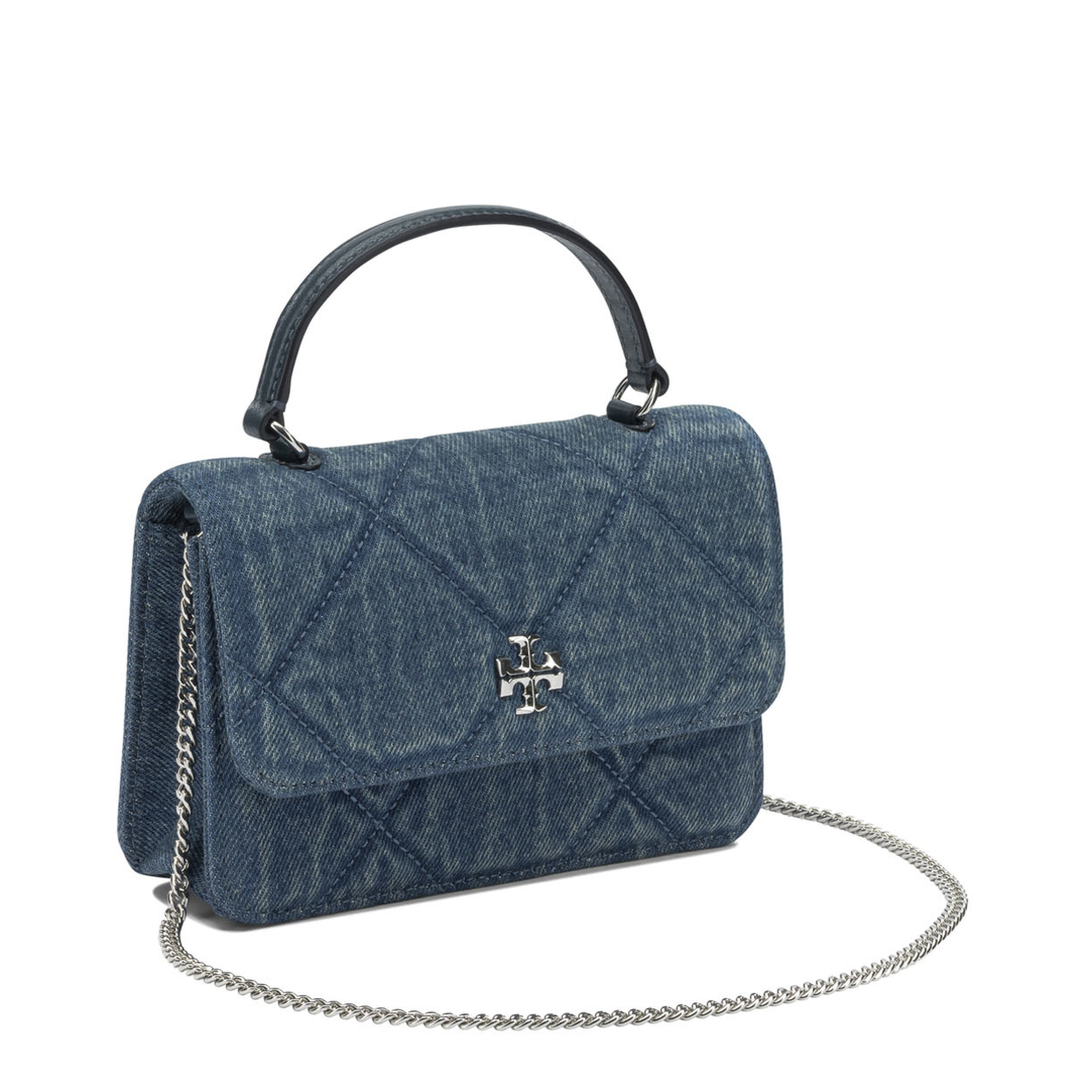 Diamond Quilt Mini Chain Denim Handbag - Blue - Image 3