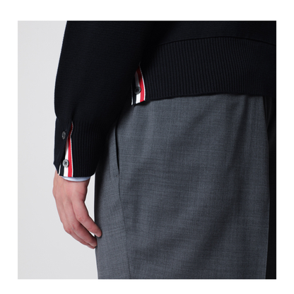 Navy Blue Cotton Sweater with Tricolor Details - Image 2