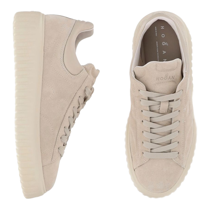 Beige Suede Upper Vertical Stripes Round Toe Lace-Up Front - Image 2