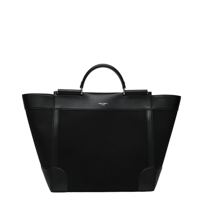 Calfskin and Panama Bag in Black - Image 1