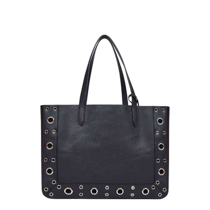 Black Leather Vlogo Signature Shopping Bag - Image 3