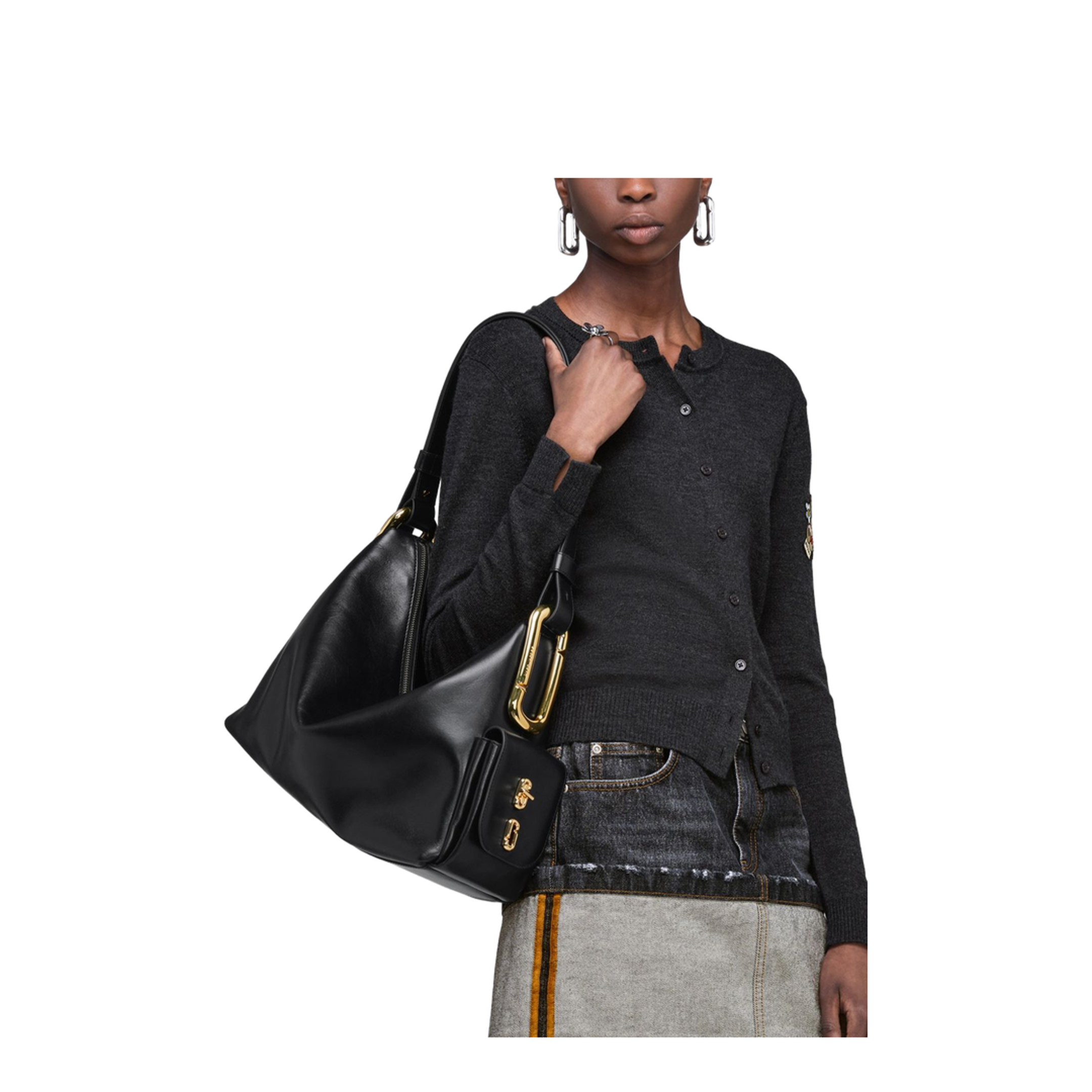 The Scene Large Smooth Leather Shoulder Bag - Black - Image 2