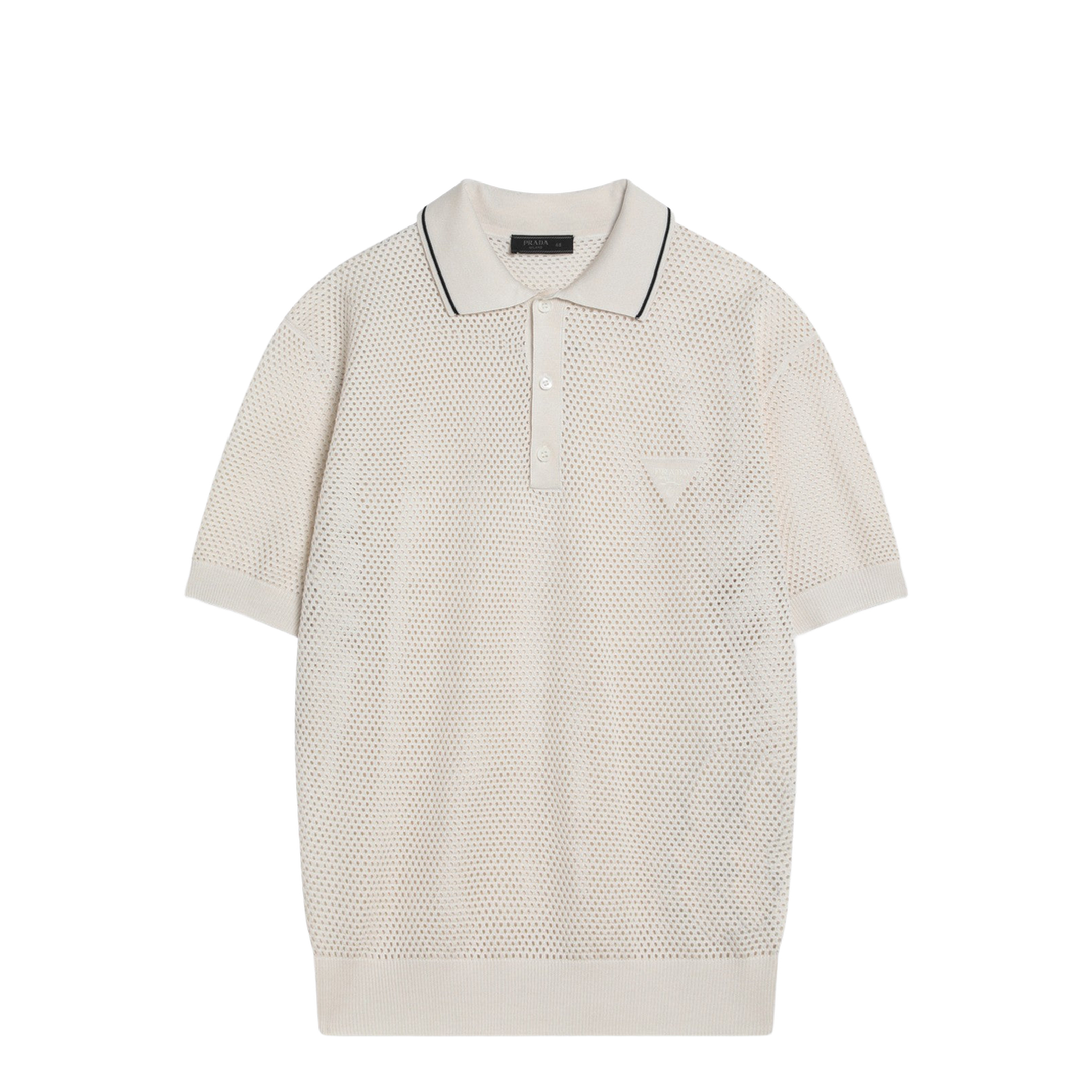 Openwork Talc-Coloured Polo in Cotton and Silk - Image 1