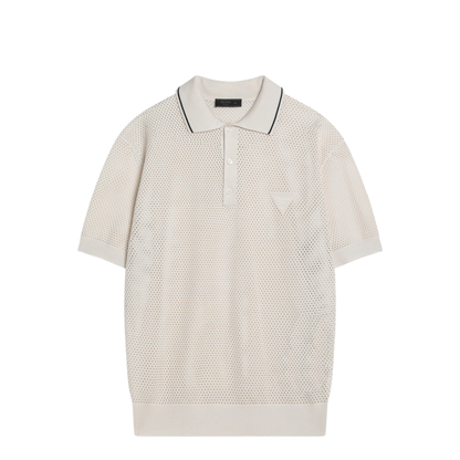 Openwork Talc-Coloured Polo in Cotton and Silk - Image 1
