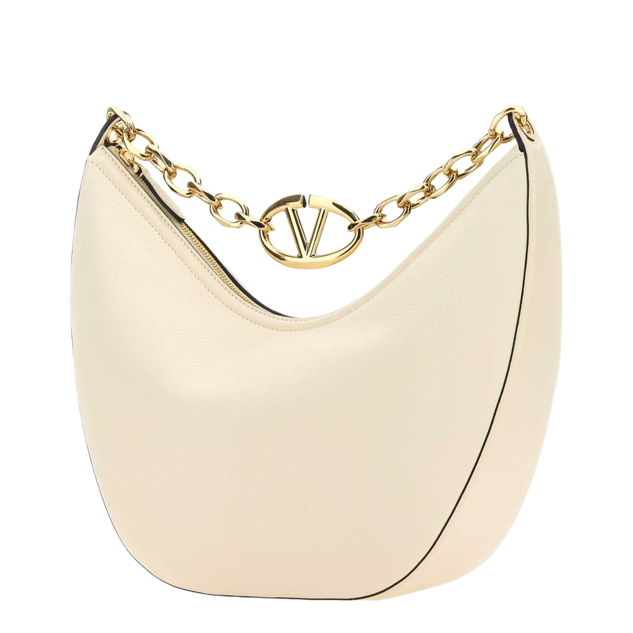 Vlogo Moon Medium Grainy Calfskin Hobo Bag With Chain - Image 3