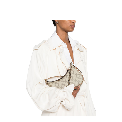 GG Emblem Small Monogram Coated Fabric Shoulder Bag - Beige and Dark Brown - Image 5