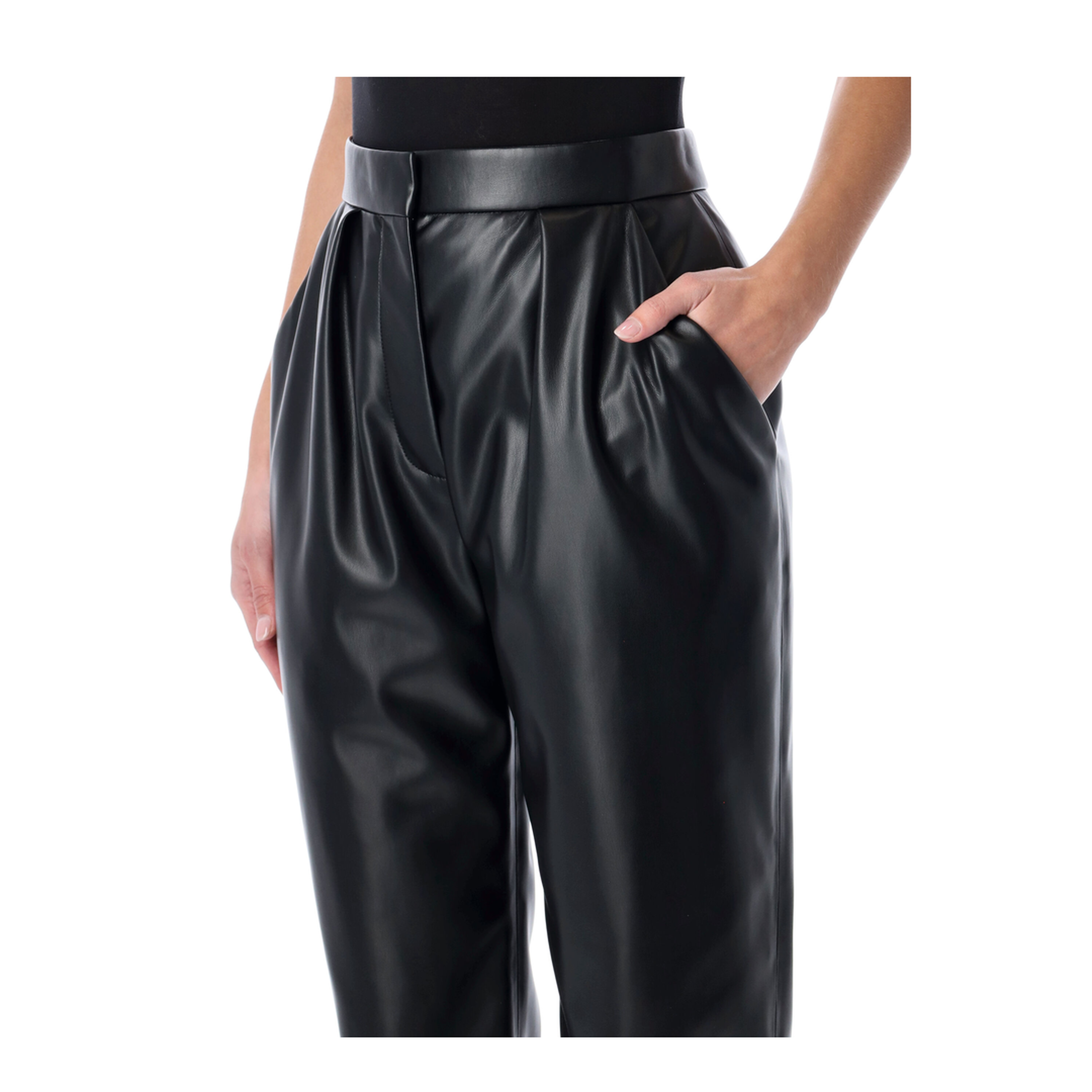 High-waisted Faux Leather Trousers Black - Image 3