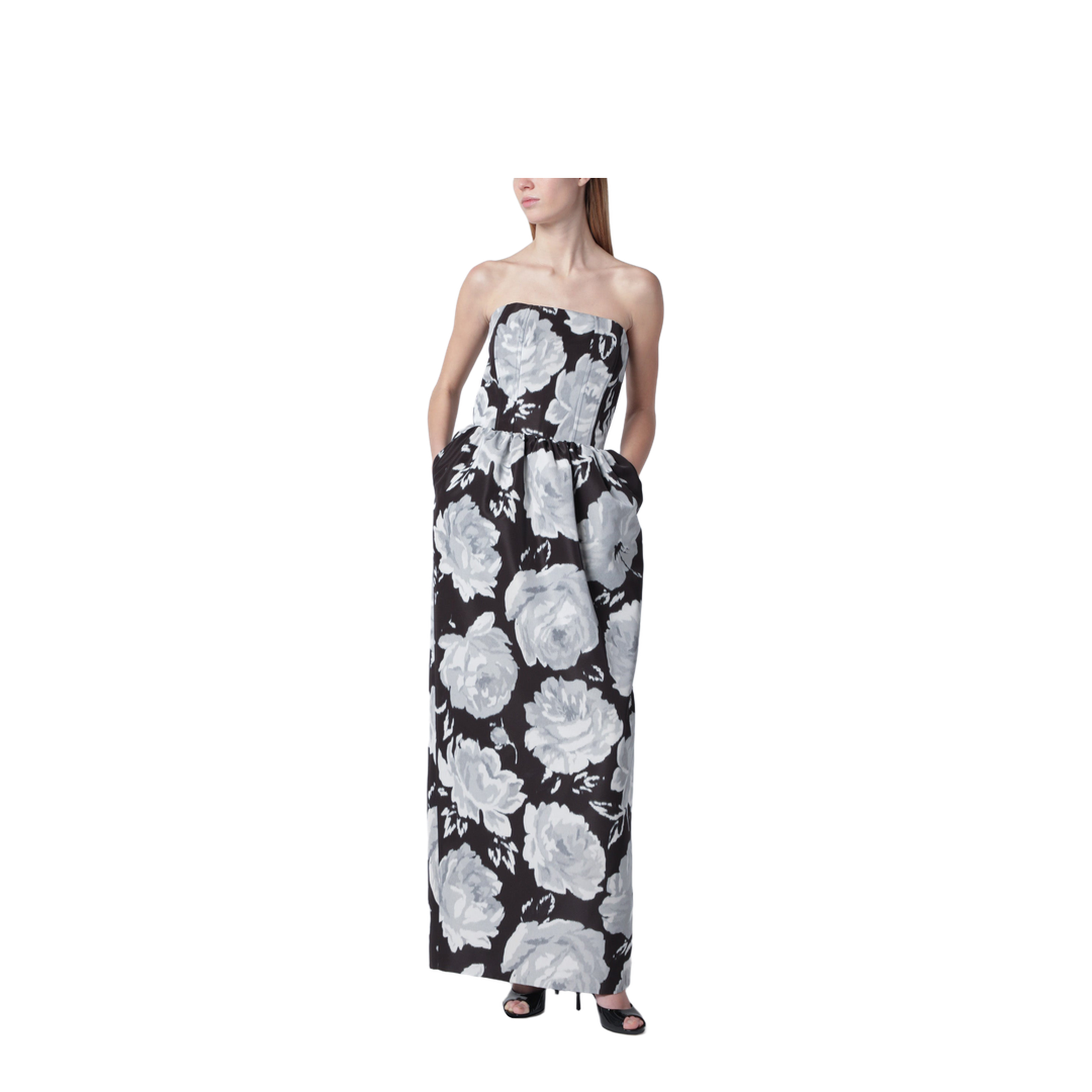 Long Bustier Dress in Mesh with Floral Print - Image 1
