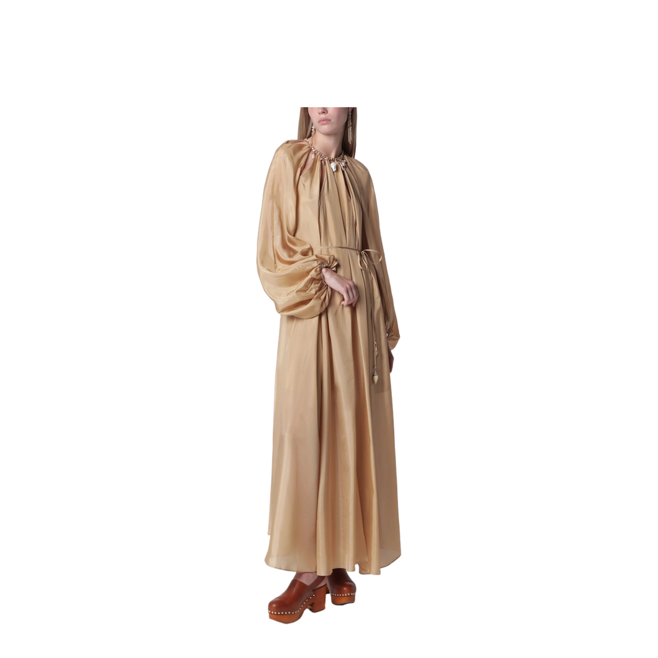 Mahon Maxi Dress in Silk Habotai Champagne - Image 1
