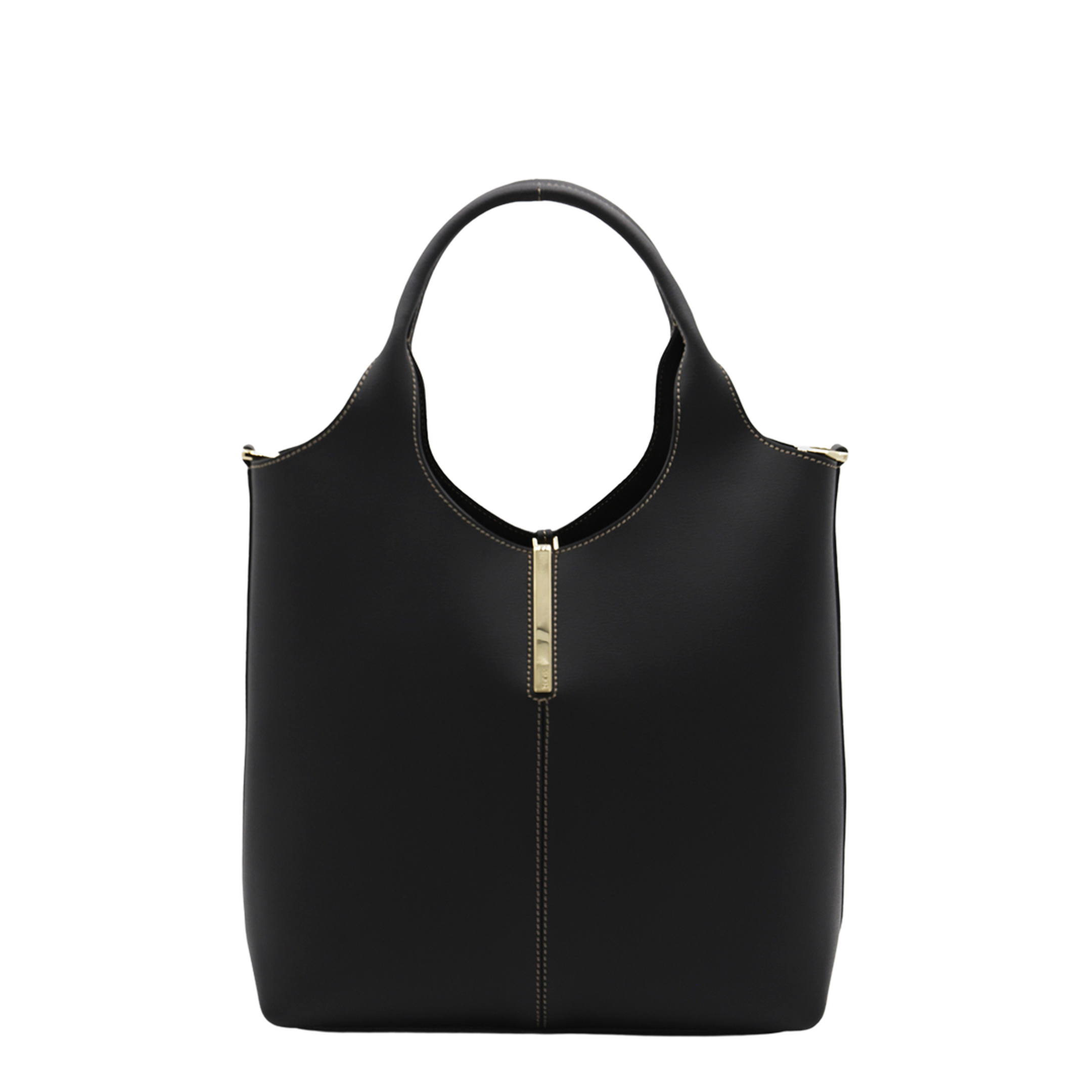 Small Calf Leather Tote - Black - Image 2