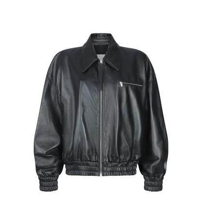 Blouson Leather Jacket Black - Image 5