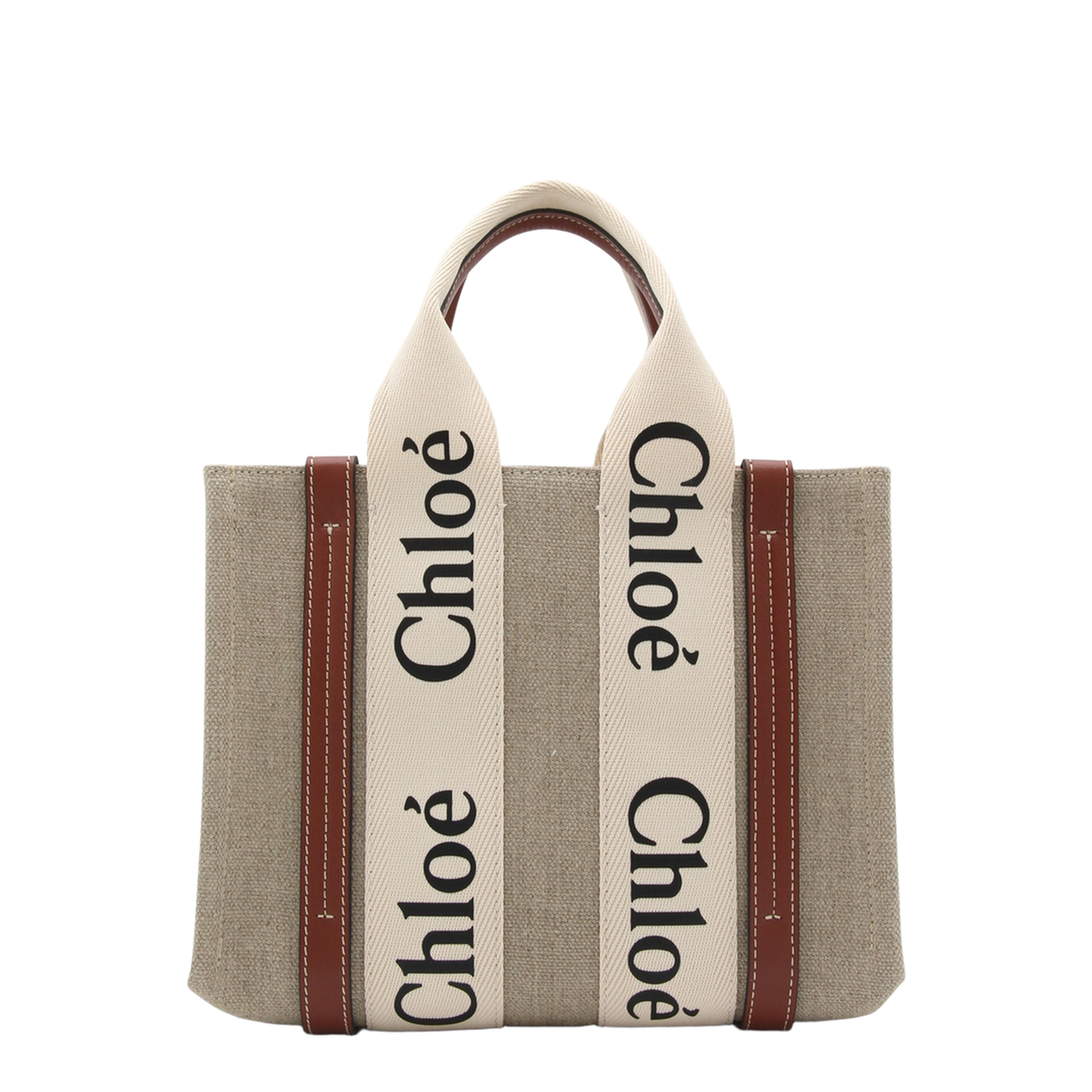 Woody Small Linen Canvas Tote - Marrón - Image 1