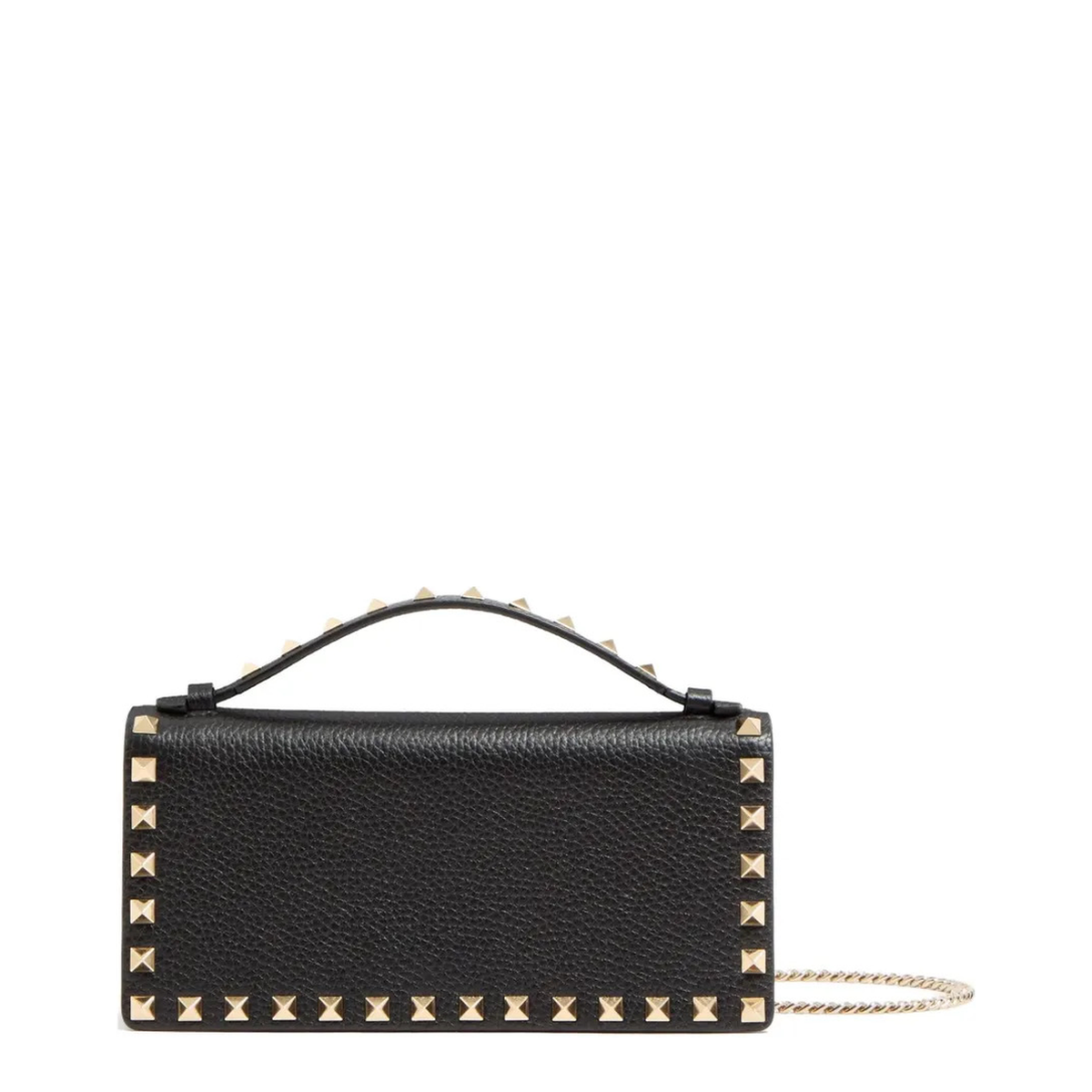 Black Rockstud Leather Wallet With Chain - Image 1
