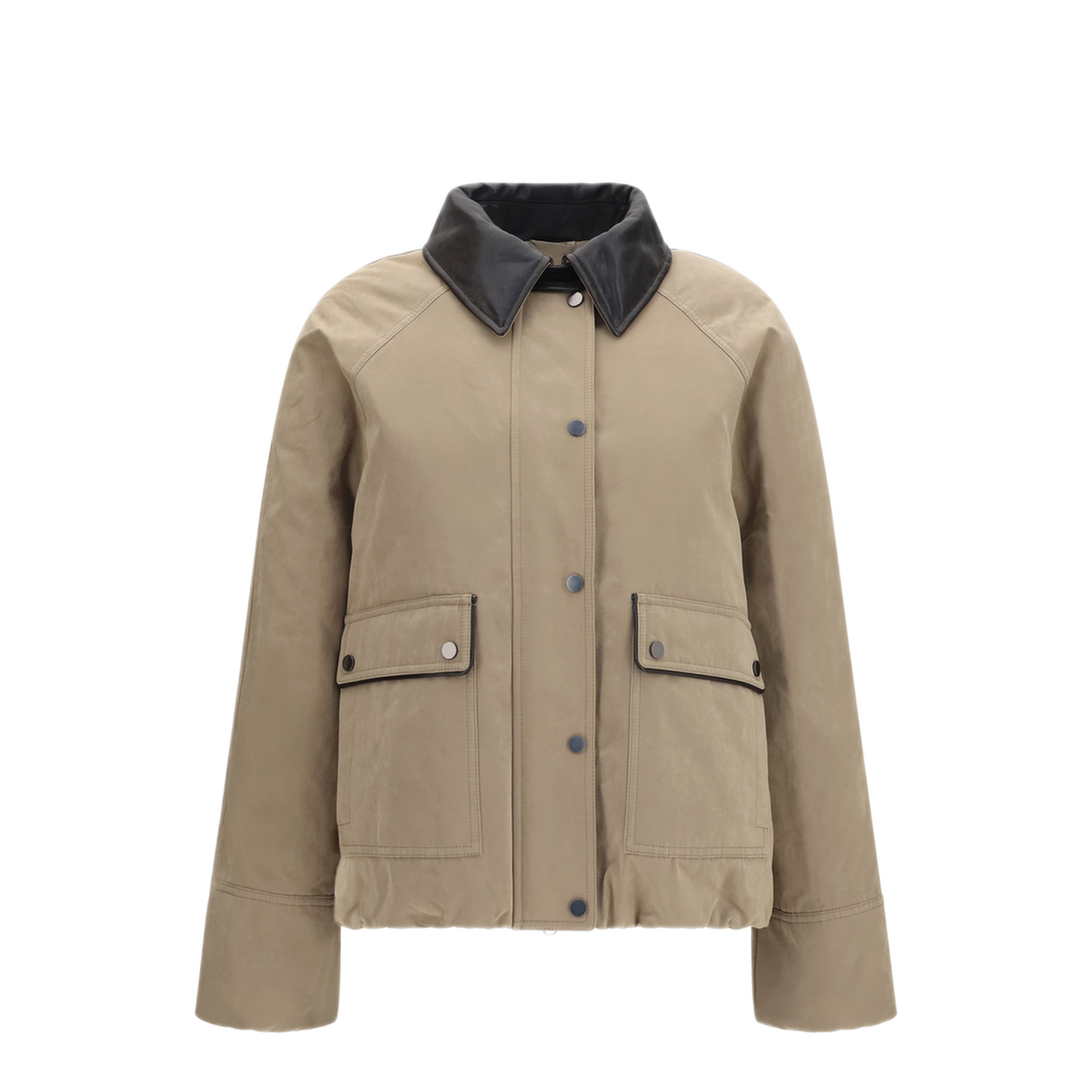 Padded Down Jacket With Leather Collar - Image 1