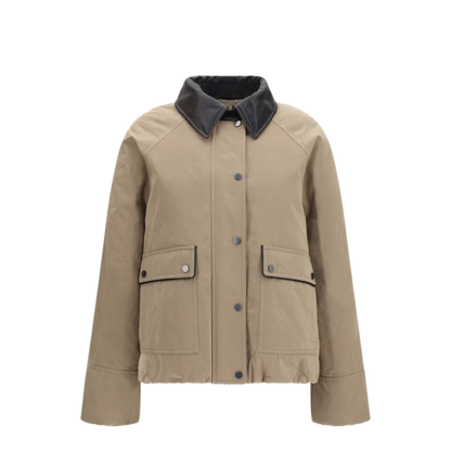Padded Down Jacket With Leather Collar - Image 1